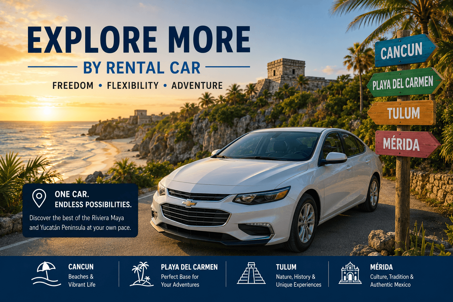 Complete Travel Guides for Exploring Cancun, Playa del Carmen, Tulum and Mérida by Rental Car