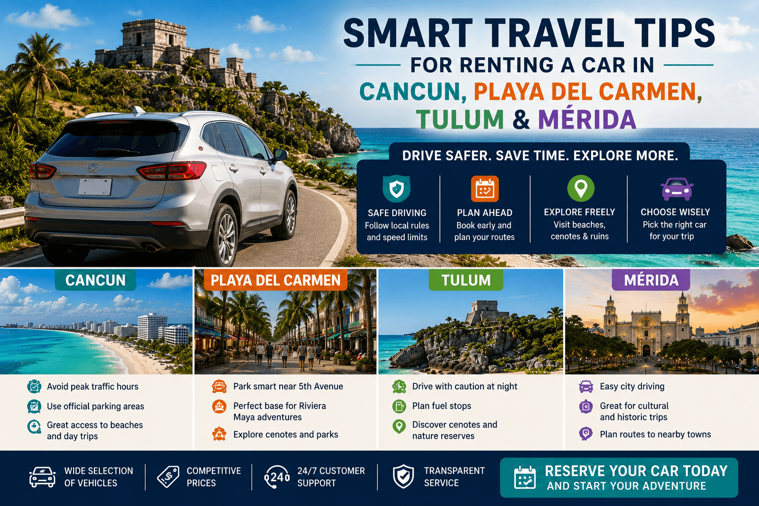 Smart Car Rental Travel Tips for Exploring Cancun, Playa del Carmen, Tulum and Mérida