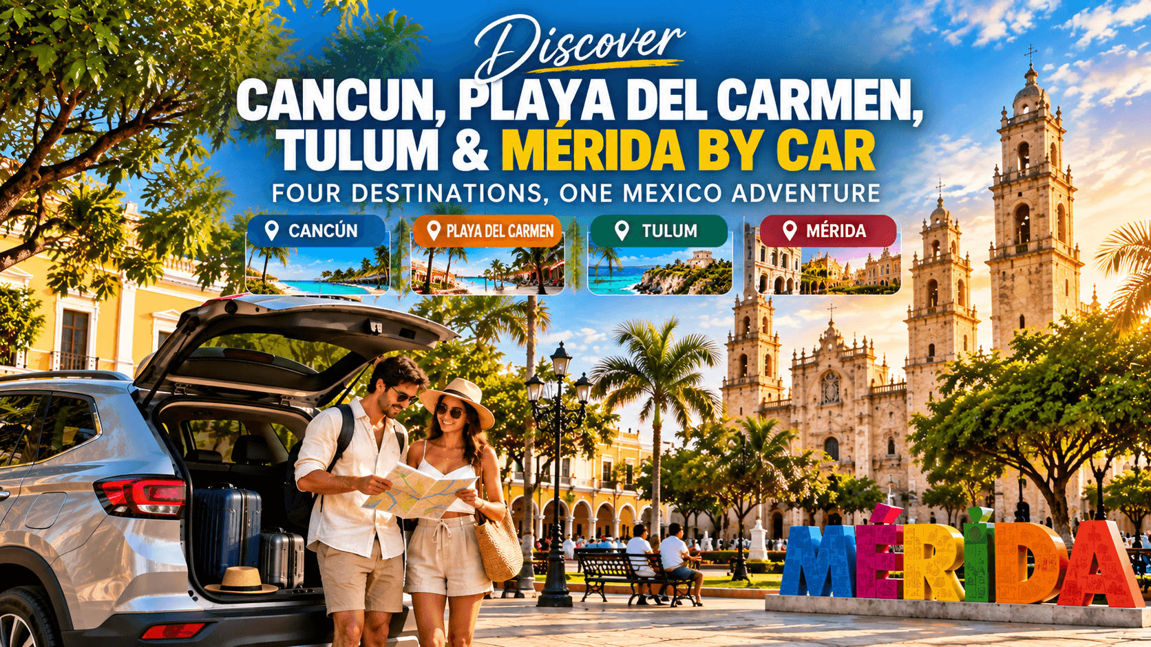 Discover Cancun, Playa del Carmen, Tulum & Mérida by Car: Four Destinations, One Mexico Adventure