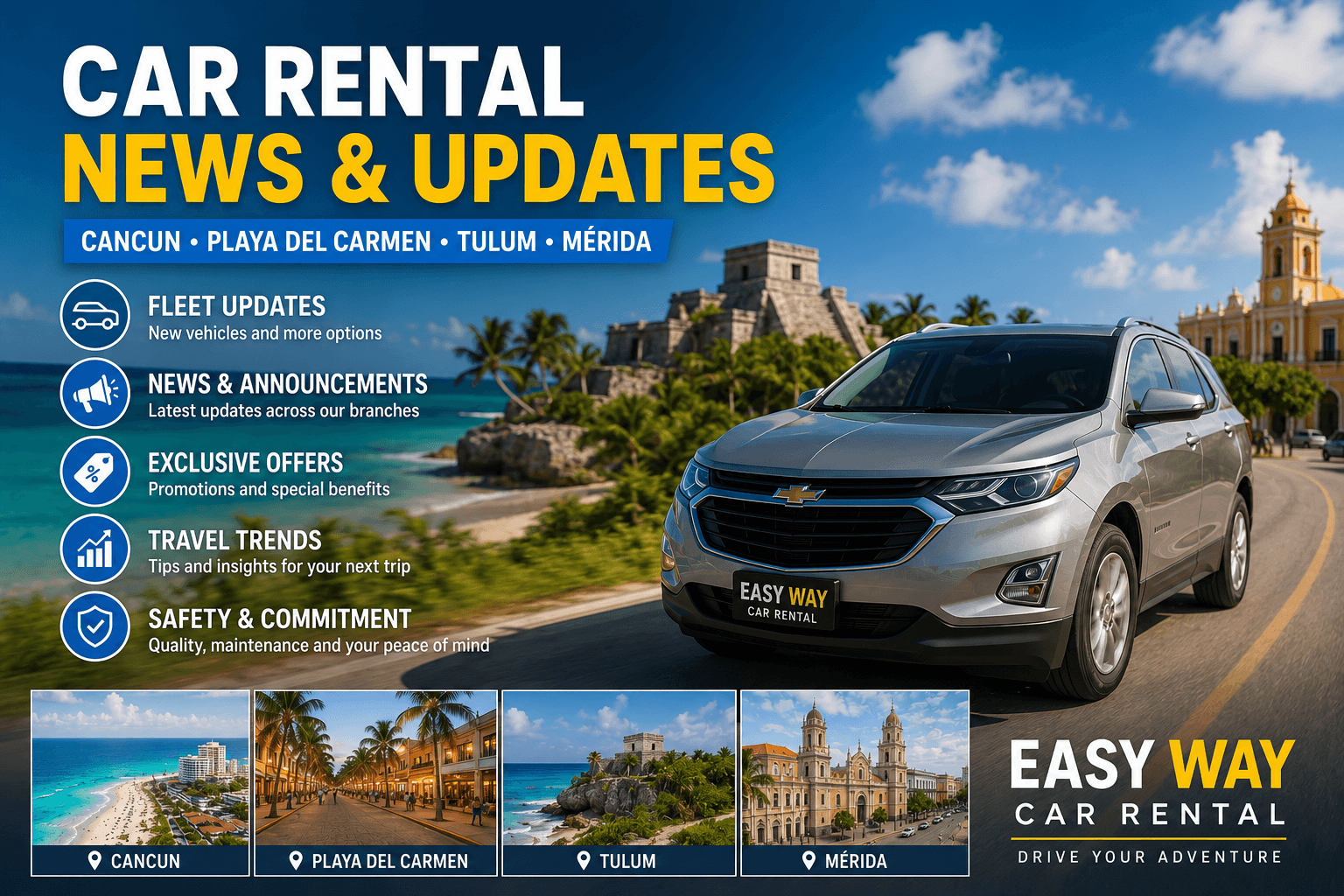 Latest Car Rental News in Cancun, Playa del Carmen, Tulum & Mérida: Travel Updates, New Services and Exclusive Benefits